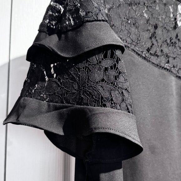 #154  NWOT Women's Suzy Shier Lace and Ruffle Blouse, Black, Size Large - Picture 2 of 6